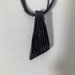 Dichroic Glass Choker Necklace‎ Triangular Black Gold 8"